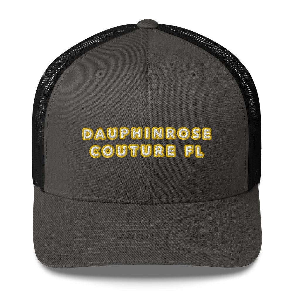 Dauphin_Rose_Couture_retro-trucker-hat-charcoal-black-front-florida vibes