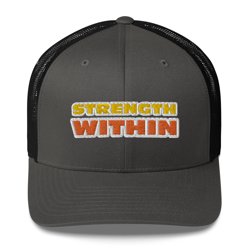 Dauphin_Rose_Couture_retro-trucker-hat-charcoal-black-front-strength within