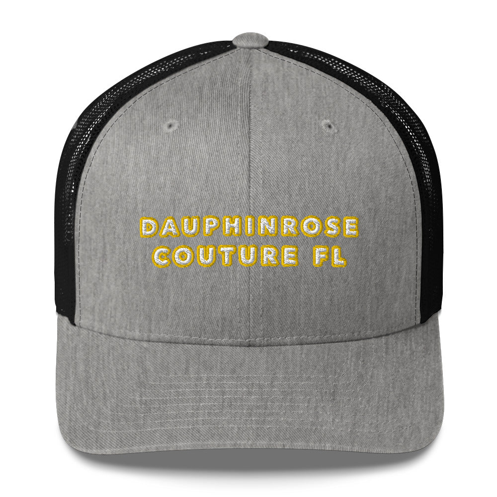 Dauphin_Rose_Couture_retro-trucker-hat-heather-black-front-florida vibes