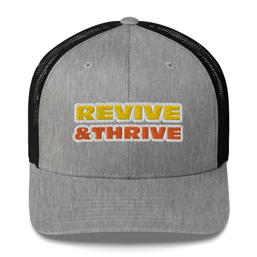 Dauphin_Rose_Couture_retro-trucker-hat-heather-black-front-revive and thrive