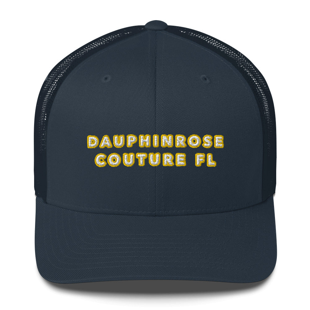 Dauphin_Rose_Couture_retro-trucker-hat-navy-front-florida vibes