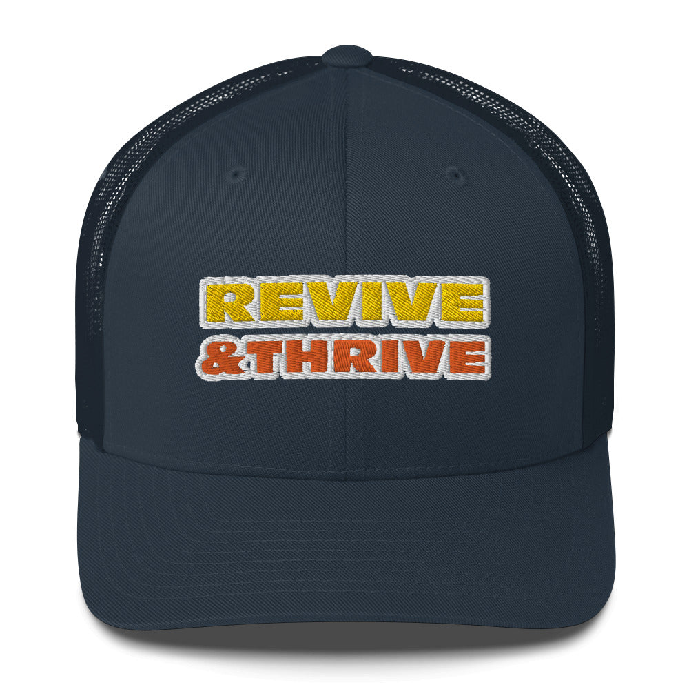 Dauphin_Rose_Couture_retro-trucker-hat-navy-front-revive and thrive