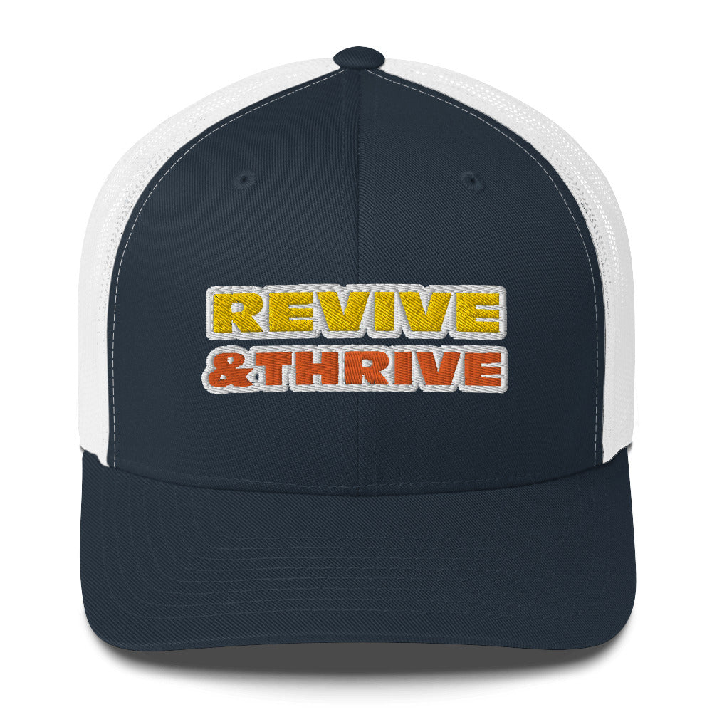 Dauphin_Rose_Couture_retro-trucker-hat-navy-white-front-revive and thrive