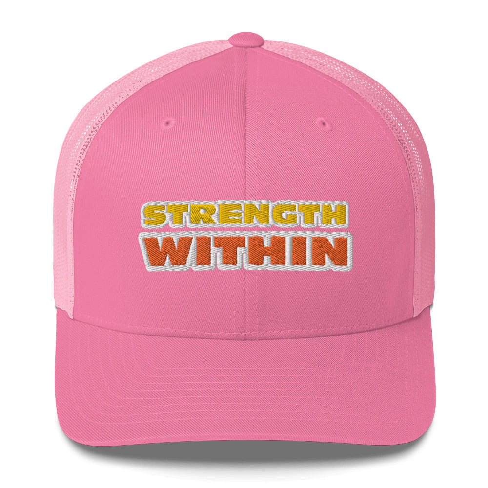 Dauphin_Rose_Couture_retro-trucker-hat-pink-front-strength within