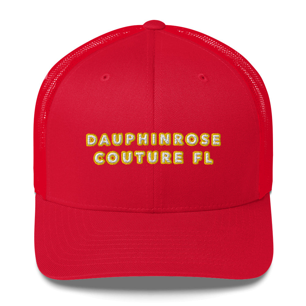 Dauphin_Rose_Couture_retro-trucker-hat-red-front-florida vibes