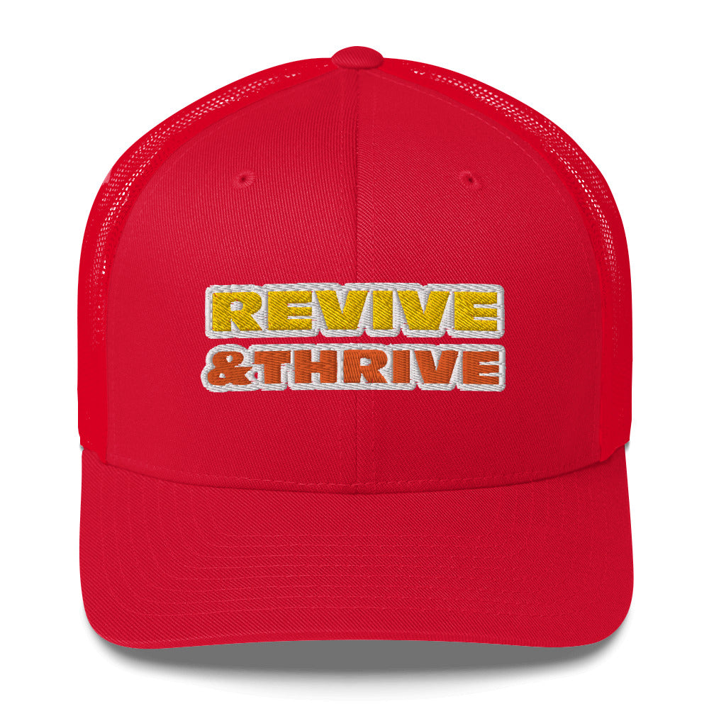 Dauphin_Rose_Couture_retro-trucker-hat-red-front-revive and thrive